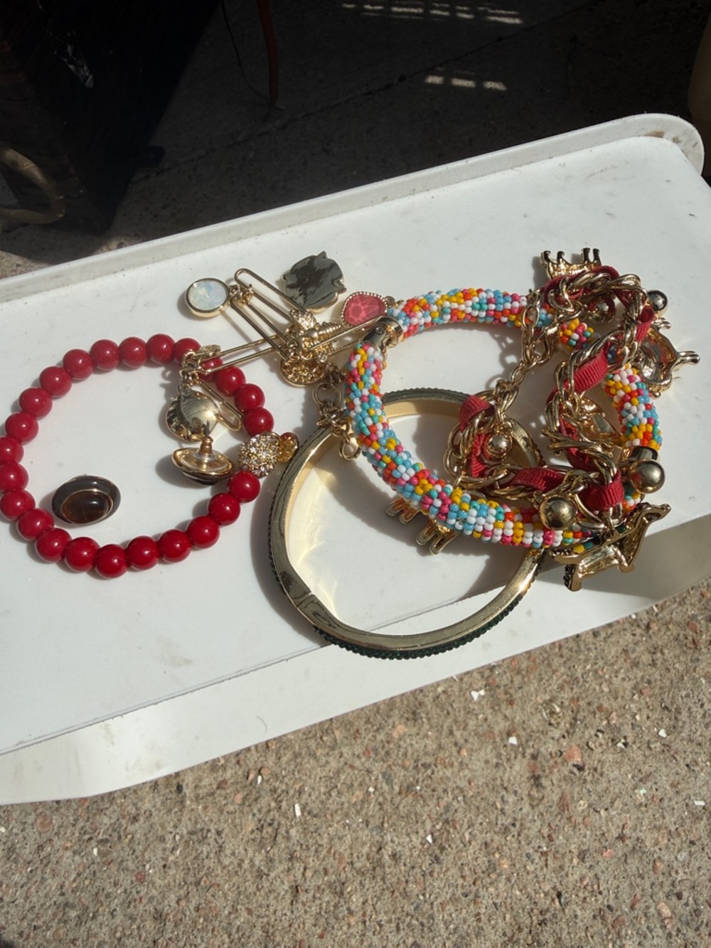 Talbots Gold-Tone Multicharm Bracelet Set with Red Beads